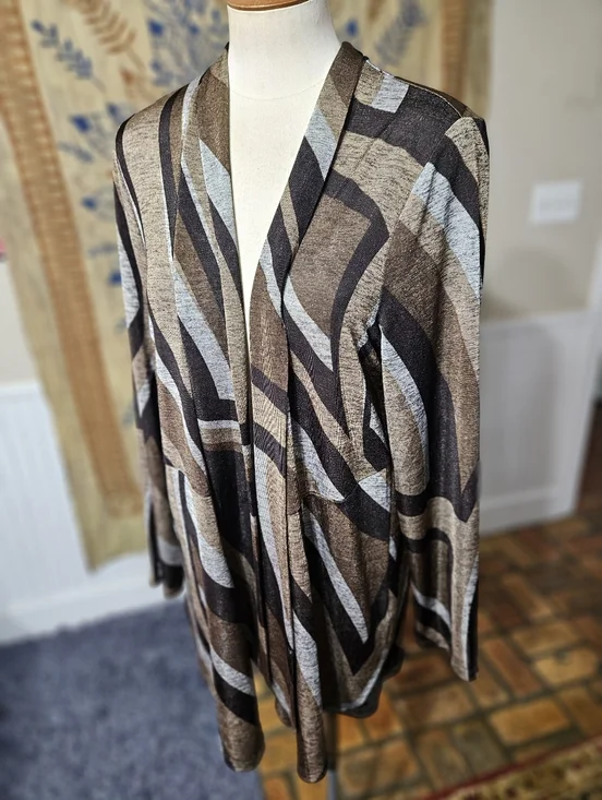 Chico's Tan And Brown Stretchy Kimono Large - Picture 1 of 4